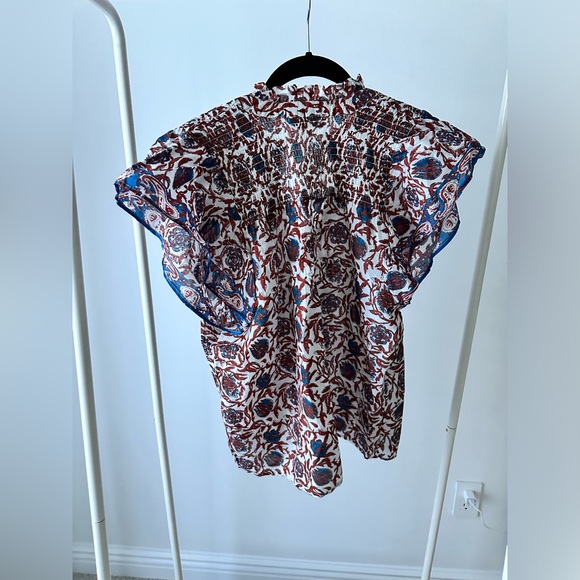 House of Harlow Paisley Blue and Brown Blouse with Flutter Sleeves size medium - Picture 7 of 10